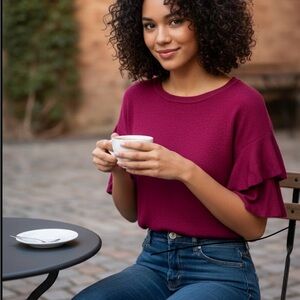 Hooked Up by IOT Magenta Ruffle Sleeve Tee
